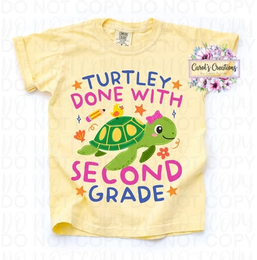 Yellow t-shirt with a turtle graphic and text on a white background