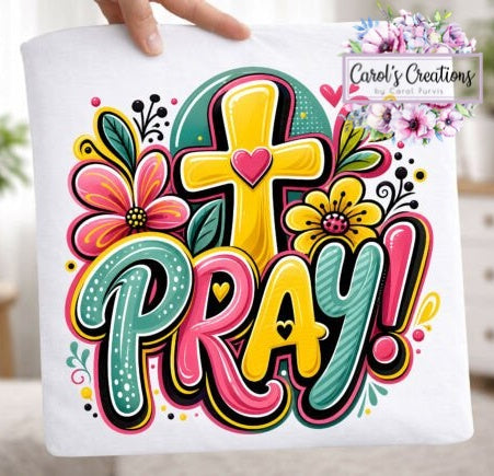 Doodle Pray Cross Floral (Adult)