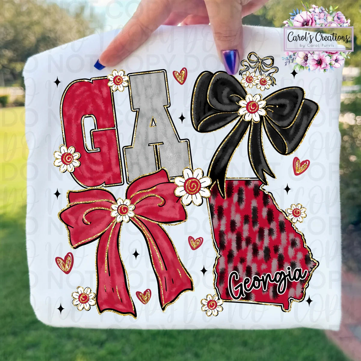 Embroidery design with 'GA' letters, bows, and 'Georgia' text on a white background.