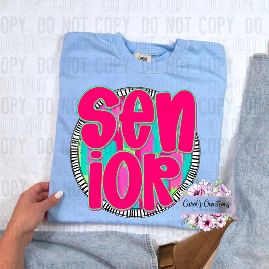 Light blue sweatshirt with 'Senior' design held by a person, against a white background with 'Do Not Copy' text.