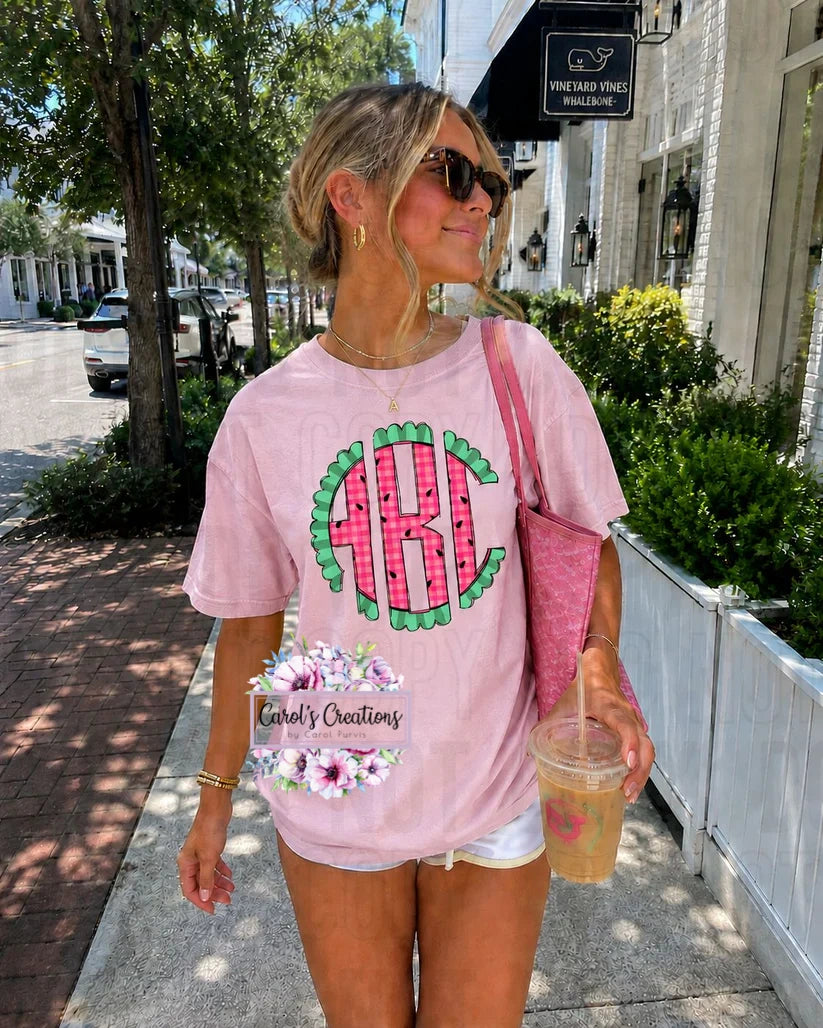 Watermelon Scalloped Monogram Adult
