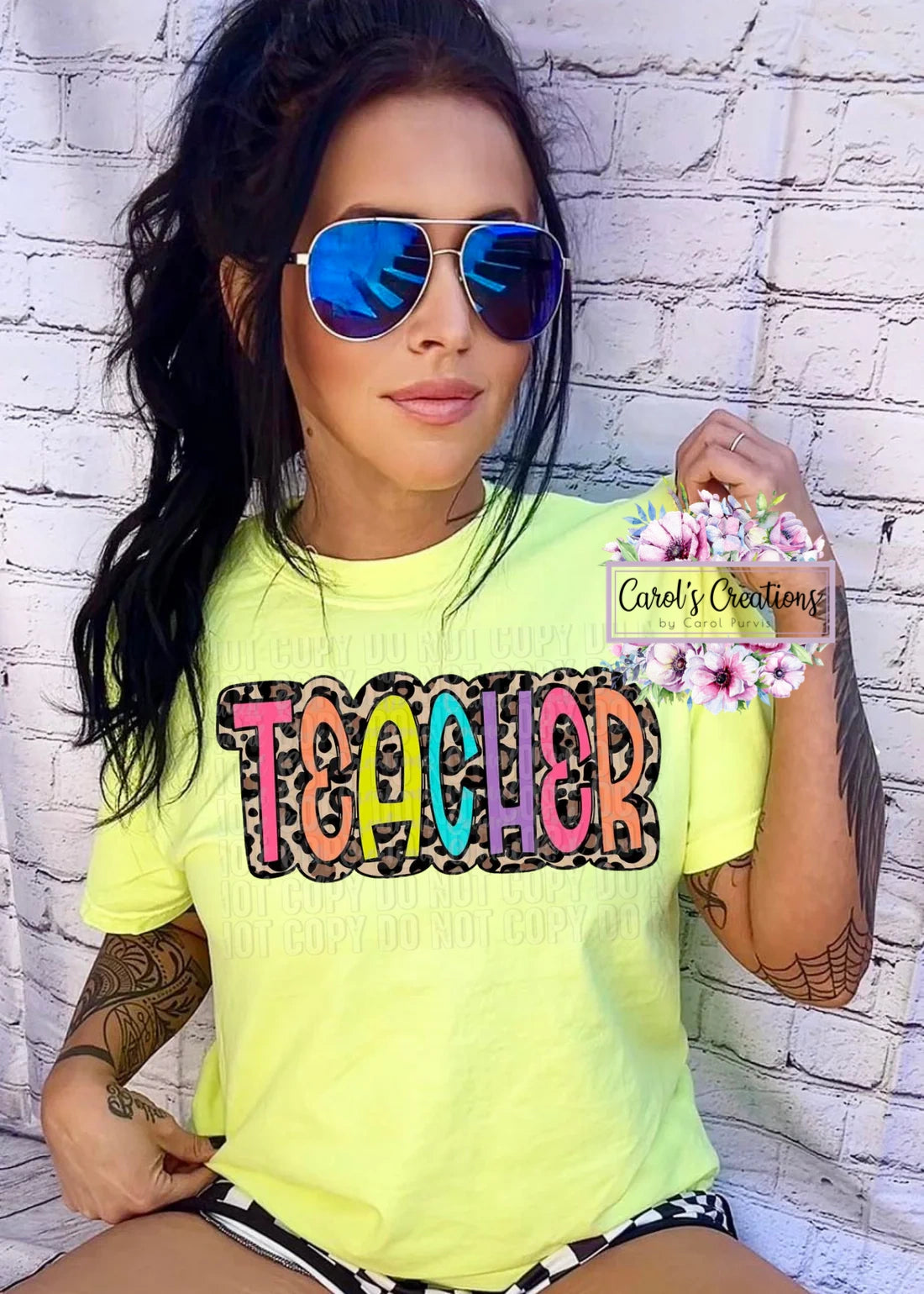 Yellow shirt with colorful leopard Teacher